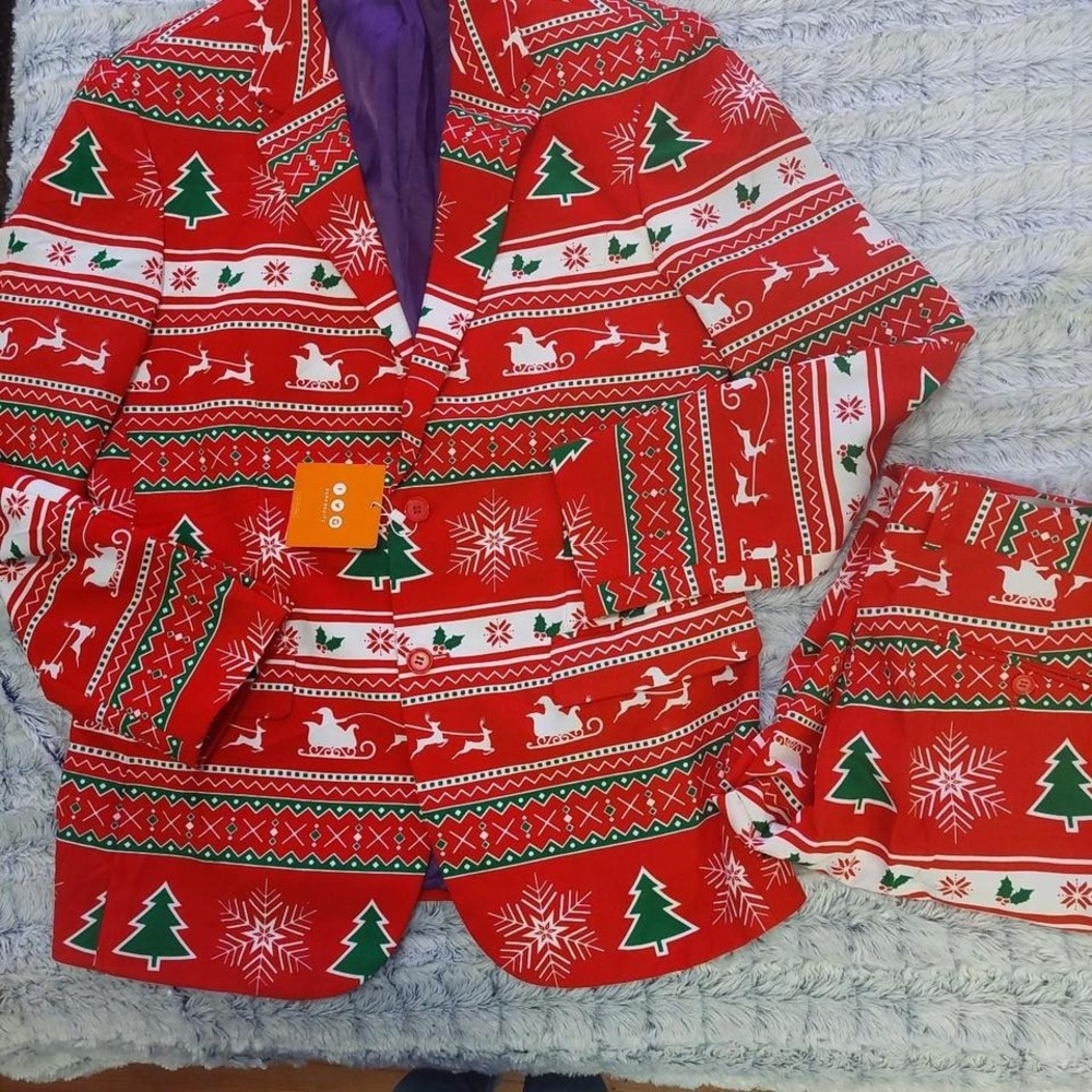 Christmas Opposuit in red and green print‎ (jacket & pants)